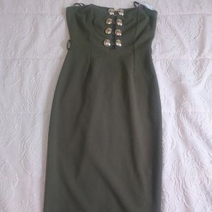 Olive green strapless dress